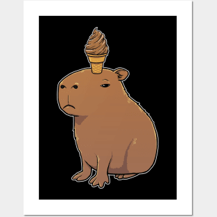 Capybara with Chocolate Ice Cream on its head Posters and Art